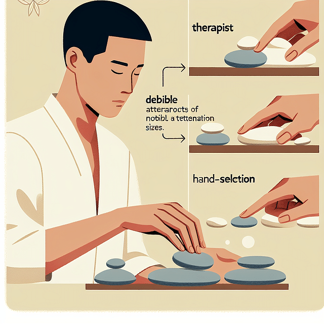 Smooth river stones of various sizes being hand-selected by a therapist