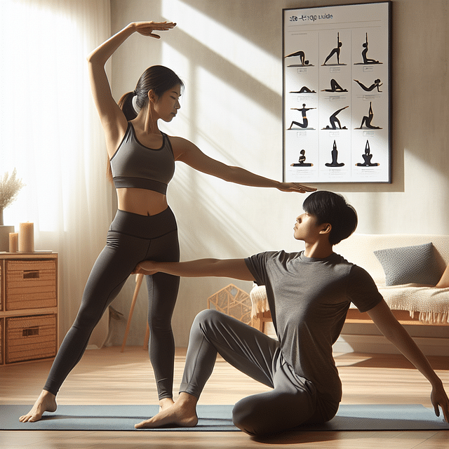 yoga instructor helping a student personalize their pose