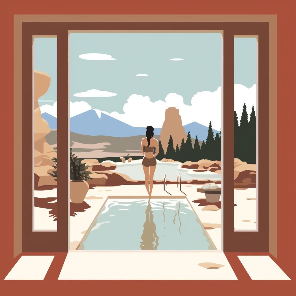 A person arriving at a serene Colorado spa