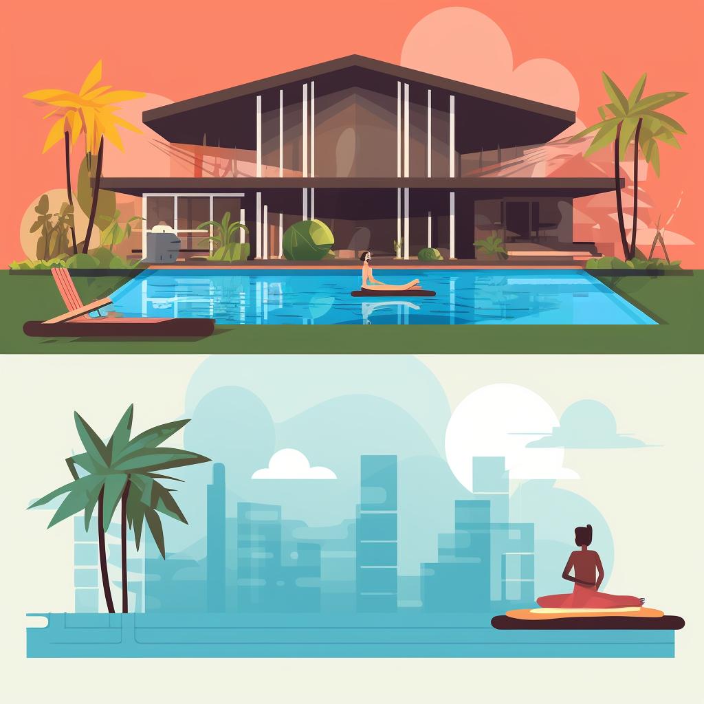 Resort amenities like pool and restaurant versus retreat activities like yoga and meditation