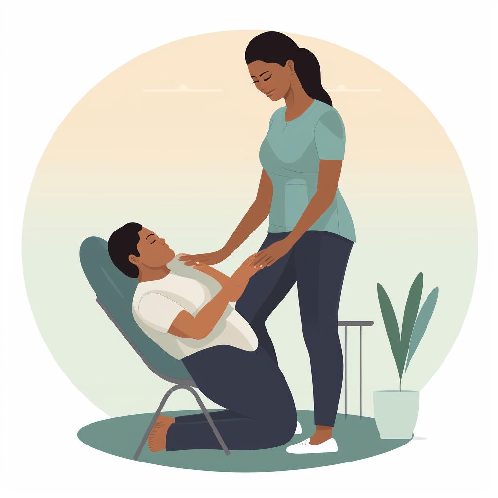 Massage therapist gently massaging a pregnant woman's back